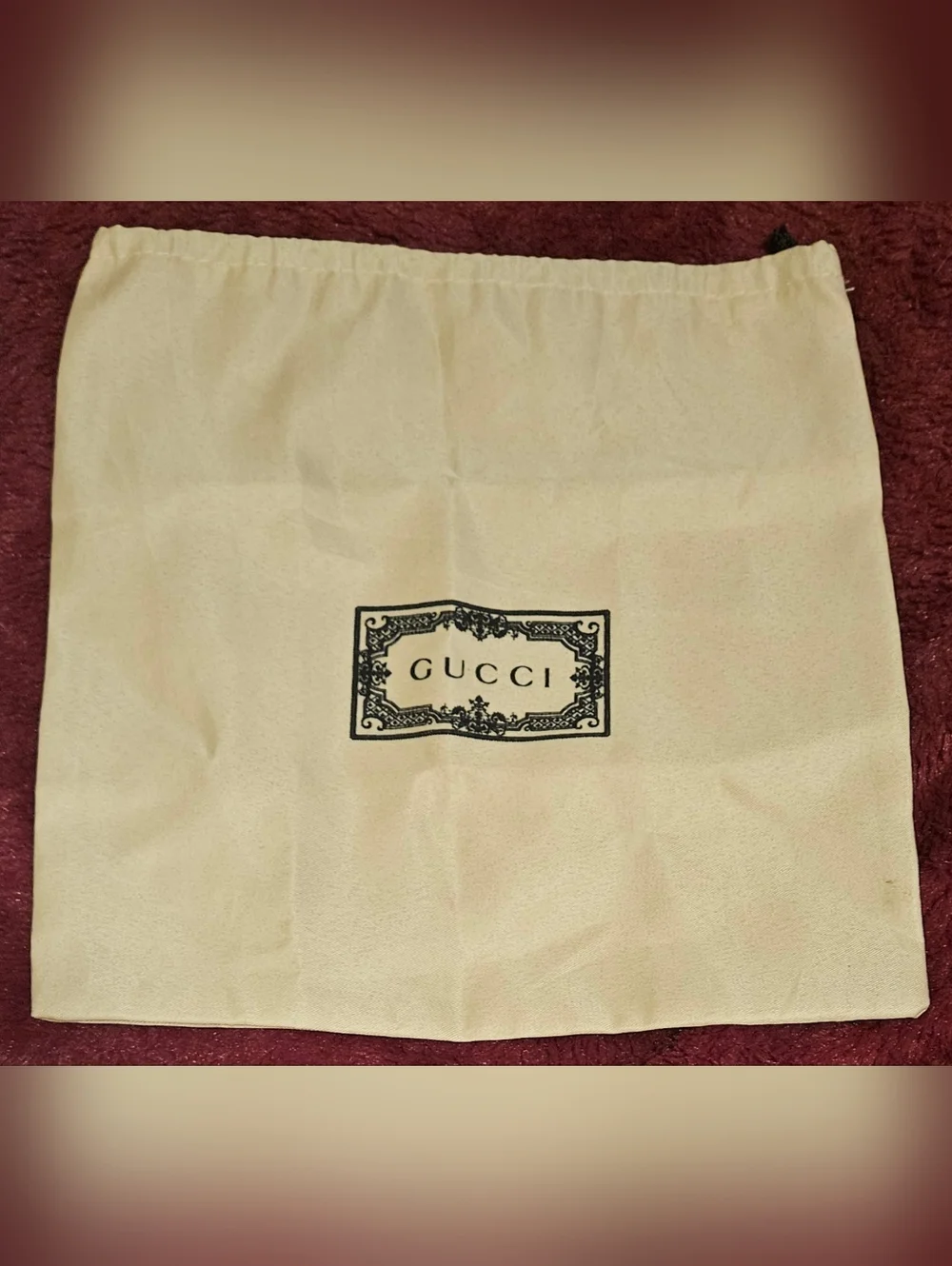 Authentic Gucci Silky Satin Dust Bag Brown Black Logo Drawstring Storage Pouch